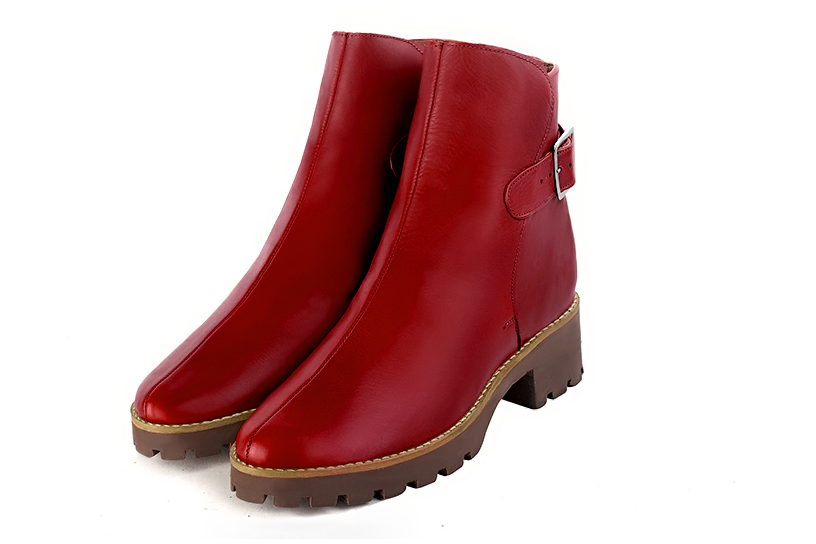 French elegance and refinement for these cardinal red dress booties, with buckles at the back, 
                available in many subtle leather and colour combinations. Customise or not, with your materials and colours.
This charming ankle boot fits snugly around the ankle.
It closes on the outside with a buckle.
Its rubber sole will isolate you from the ground.  
                Matching clutches for parties, ceremonies and weddings.   
                You can customize these buckle ankle boots to perfectly match your tastes or needs, and have a unique model.  
                Choice of leathers, colours, knots and heels. 
                Wide range of materials and shades carefully chosen.  
                Rich collection of flat, low, mid and high heels.  
                Small and large shoe sizes